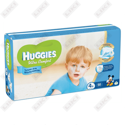 O'g'il bolalar uchun huggies Ultra Comfort tagliklari hajmi 4+, 10-16 kg, 68 dona