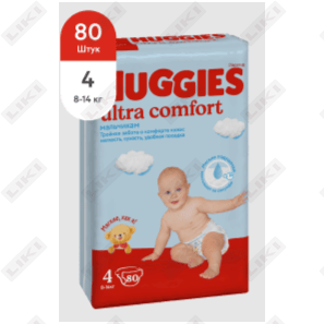 Подгузники Huggies Ultra Comfort для мальчиков размер 4, 8-14 кг, 80 шт.