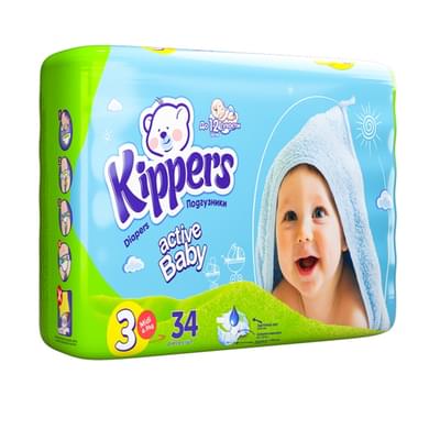 Kippers Active Baby tagliklari (Kippers Active Beybi)  hajmi 3, 4-9 kg, 34 dona.