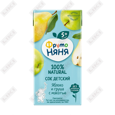 Сок детский Фруто Няня Яблоко и груша с мякотью с 5 месяцев 200 мл