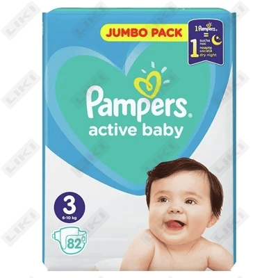Pampers Active Baby tagliklari hajmi 3 82 dona
