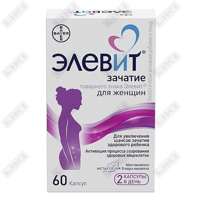 Elevit kontseptsiyasi № 60 kapsulalar (4 blister х 15 kapsula)