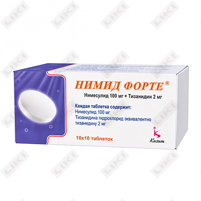 Nimid Forte 100-sonli tabletkalar (10 blister х 10 tabletka)