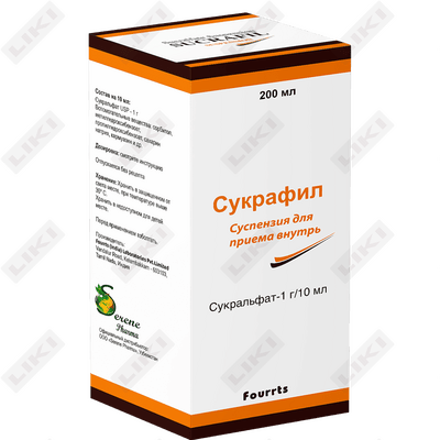 Sukrafil suspenziyasi D / vnut. taxminan 1 g / 10 ml 200 ml (shisha)