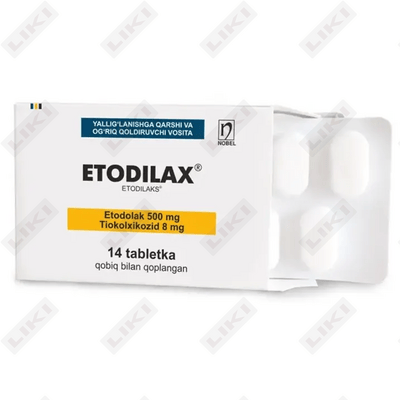 Etodilaks tabletkalari 500 mg / 8 mg №14 (2 blister х 7 tabletka)