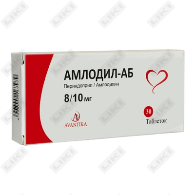 Amlodil-AB tabletkalari 8 mg / 10 mg №30 (3 blister х 10 tabletka)