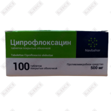 Siprofloksatsin Navbahor sanoat 500 mg № 100 tabletkalar (10 blister х 10 tabletka)