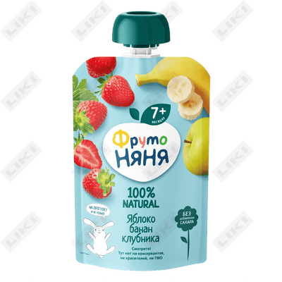 Meva pyuresi Frutonyanya olma, banan, qulupnay 7 oydan 90 g gacha