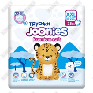 Joonies Premium yumshoq shim tagliklari XXL o'lchami, 15-20 kg, 28 dona