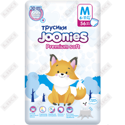 Подгузники-трусики Joonies Premium Soft Pants M, 6-11 кг, 56 шт