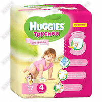 Подгузники-трусики Huggies Pants для девочек размер 4, 9-14 кг 17 шт