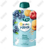 Meva pyuresi Frutonyan olma, pechene bilan ko'k 6 oydan 90 g gacha