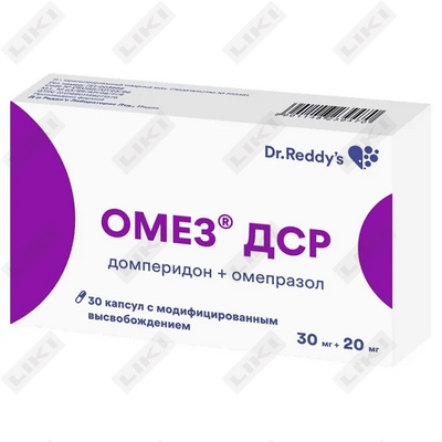 Омез ДСР капсулы 20 мг / 30 мг №30 (3 блистера х 10 капсул)