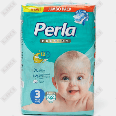 Подгузники Perla Premium размер 3, 4-9 кг, 62 шт