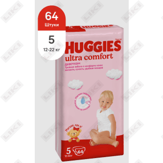 Qizlar uchun huggies Ultra Comfort tagliklari hajmi 5, 12-22 kg, 64 dona