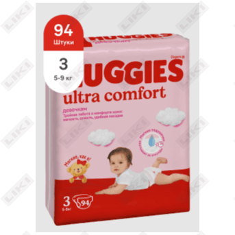 Qizlar uchun huggies Ultra Comfort tagliklari hajmi 3, 5-9 kg, 94 dona