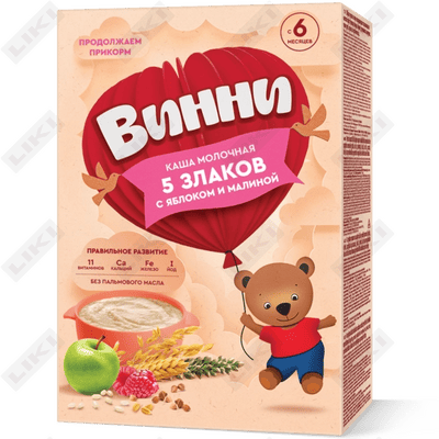 Sutli bo'tqa Vinni olma va malina bilan 5 don 6 oydan 200 g gacha