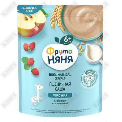 Каша молочная ФрутоНяня Пшеничная с яблоком и земляникой с 6 месяцев 200 г