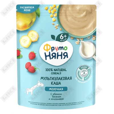 Каша молочная ФрутоНяня Мультизлаковая с яблоком, бананом и земляникой с 6 месяцев 200 г